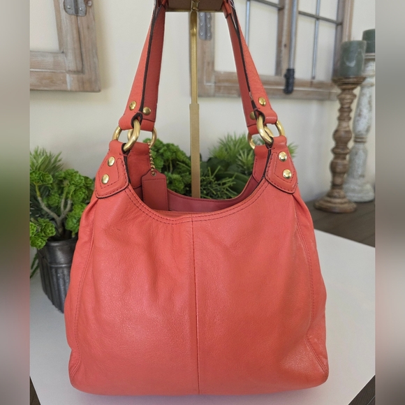 Coach Ashley Leather Hobo Bag Tea Rose/Coral + NWT Coach 100% Silk Twilly - Picture 6 of 16